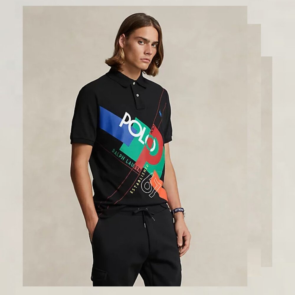 Classic Fit Logo Mesh Polo Shirt Polo Ralph Lauren Men’s Medium Black